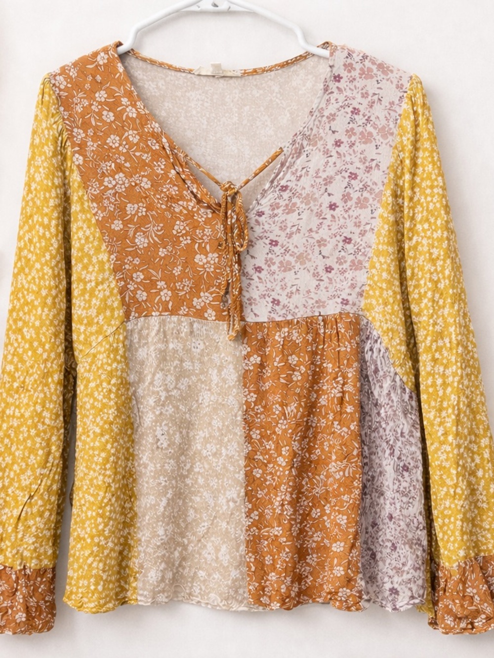 Boho Patchwork Floral Tunic - Mustard & Cream